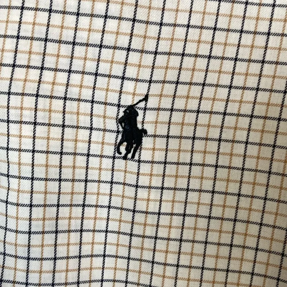 Ralph Lauren Mens Blake Button Down Shirt XL White Gold Navy Windowpane‎ Pony